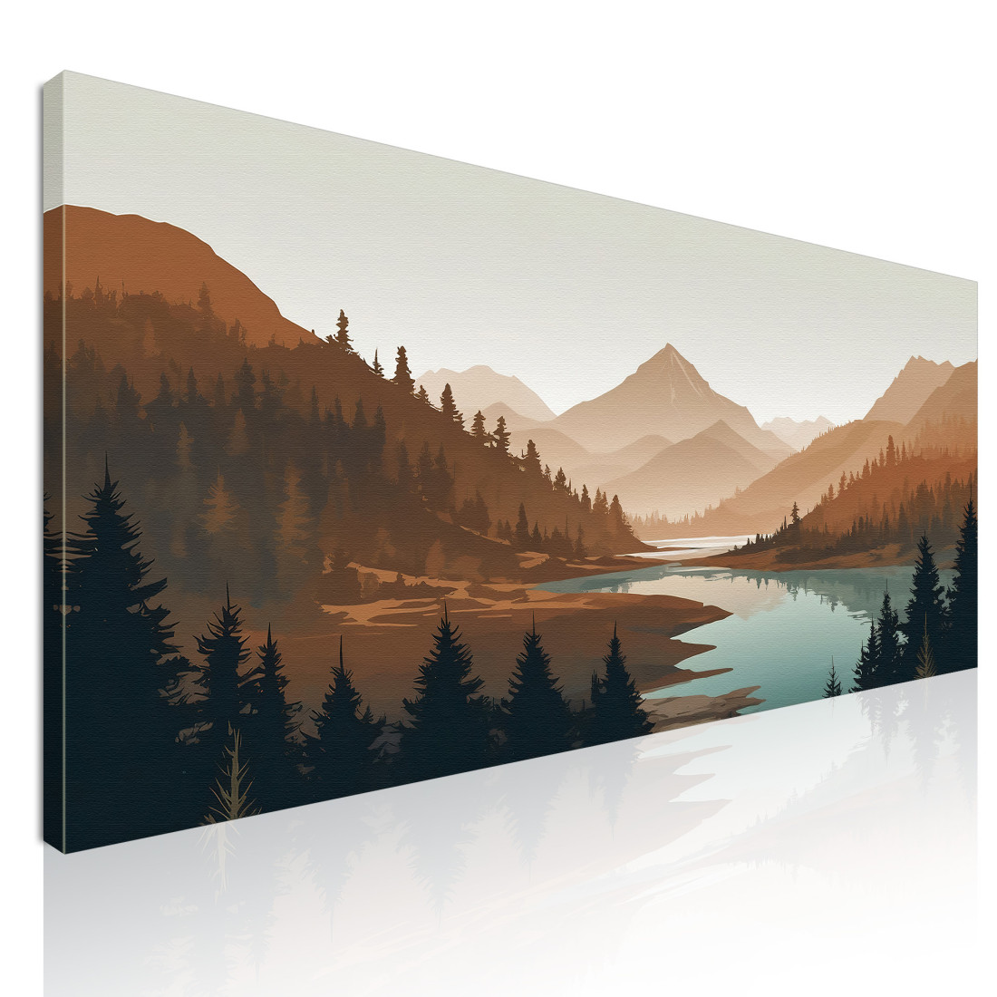 Quadro Boho Chic Illustrazione Paesaggio Tramonto In Valle Montuosa Con Fiume bol37 quadro stampato su tela Quadro Boho Chic Illustrazione Paesaggio Tramonto In Valle Montuosa Con Fiume bol37 quadro stampato su tela