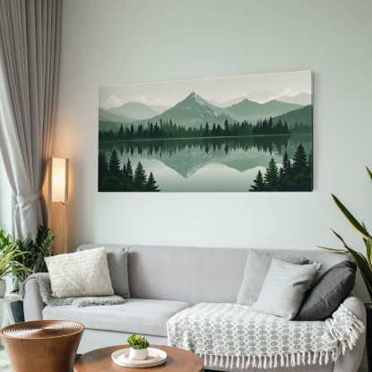 Quadro Boho Chic Illustrazione Paesaggio Riflessi Montani Su Lago Tranquillo bol39 quadro stampato su tela