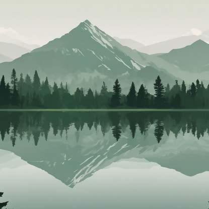 Quadro Boho Chic Illustrazione Paesaggio Riflessi Montani Su Lago Tranquillo bol39 quadro stampato su tela