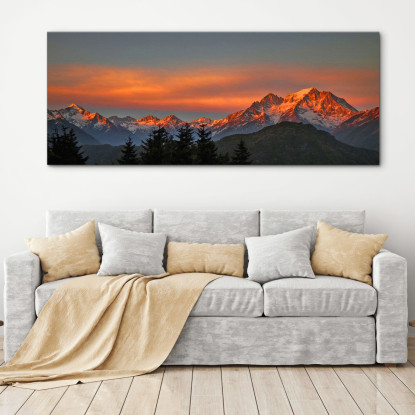 Quadro Montagne Tramonto Infuocato Sulle Cime Delle Montagne Innevate mow8 quadro stampato su tela