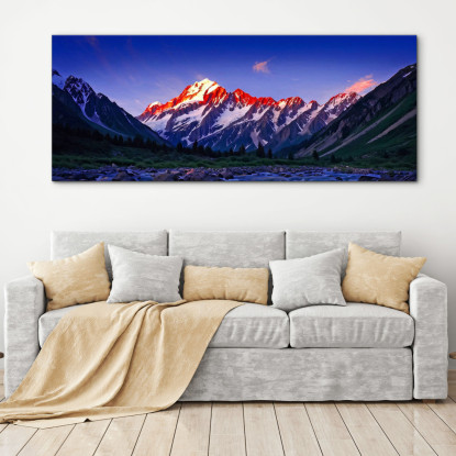 Quadro Montagne Le Scintillanti Vette Del Monte Bianco Illuminate Dal Crepuscolo Dorato mow9 quadro stampato su tela
