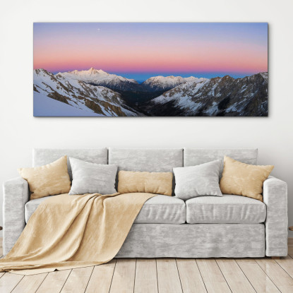 Quadro Montagne Tramonto Pastello Sulla Catena Montuosa Coperta Di Neve mow20 quadro stampato su tela