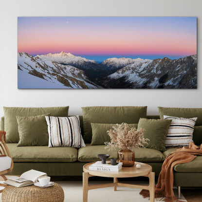 Quadro Montagne Tramonto Pastello Sulla Catena Montuosa Coperta Di Neve mow20 quadro stampato su tela