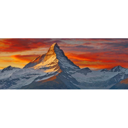 Quadro Montagne Il Tramonto Illumina Le Nuvole Sulla Cima Della Montagna Innevata mow35 quadro stampato su tela