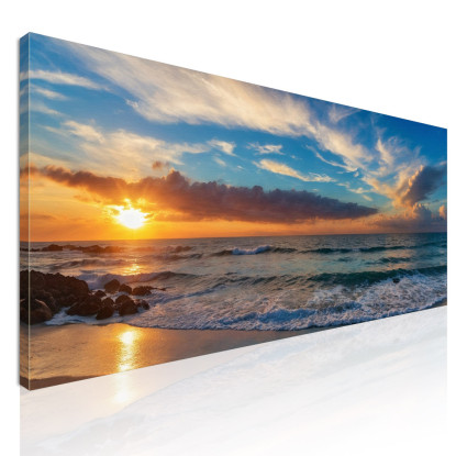 Quadro Paesaggio Mare Tramonto Sulla Spiaggia Con Onde E Cielo Colorato seal10 quadro stampato su tela