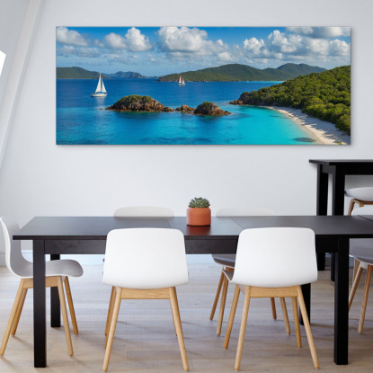 Quadro Paesaggio Mare Baia Tropicale Con Barche A Vela E Mare Blu seal16 quadro stampato su tela