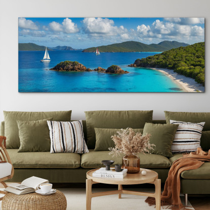 Quadro Paesaggio Mare Baia Tropicale Con Barche A Vela E Mare Blu seal16 quadro stampato su tela