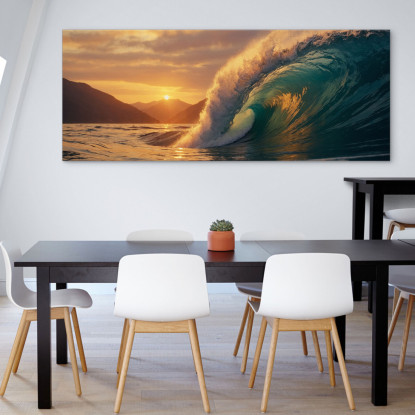 Quadro Paesaggio Mare Onda Al Tramonto Con Vista Montuosa seal17 quadro stampato su tela