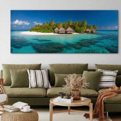 Quadro Paesaggio Mare Isola Tropicale Con Bungalow Su Acqua Turchese seal21 quadro stampato su tela