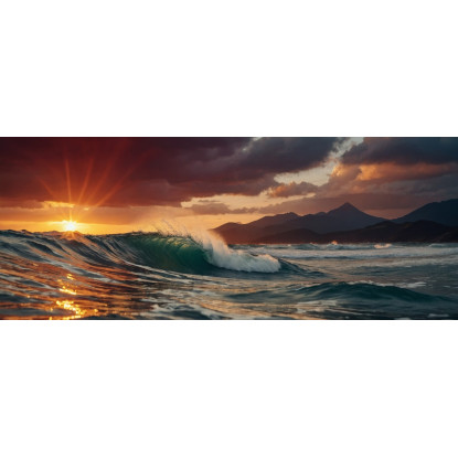 Quadro Paesaggio Mare Onde Al Tramonto E Montagne Maestose seal31 quadro stampato su tela