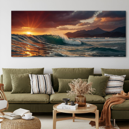 Quadro Paesaggio Mare Onde Al Tramonto E Montagne Maestose seal31 quadro stampato su tela