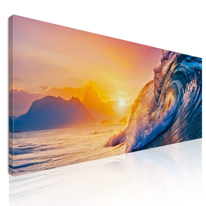 Quadro Paesaggio Mare Onde Al Tramonto Con Vista Montagne seal32 quadro stampato su tela