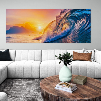 Quadro Paesaggio Mare Onde Al Tramonto Con Vista Montagne seal32 quadro stampato su tela