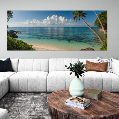 Quadro Paesaggio Mare Spiaggia Tropicale Tranquilla Con Mare Trasparente E Palme Rigogliose seal35 quadro stampato su tela