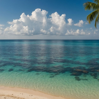 Quadro Paesaggio Mare Spiaggia Tropicale Tranquilla Con Mare Trasparente E Palme Rigogliose seal35 quadro stampato su tela