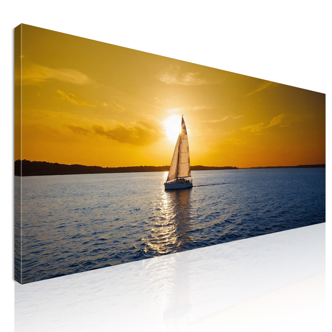Quadro Paesaggio Mare Tramonto Dorato Con Barca A Vela In Mare seal39 quadro stampato su tela Quadro Paesaggio Mare Tramonto Dorato Con Barca A Vela In Mare seal39 quadro stampato su tela