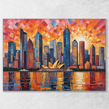 Modern Painting Abstract City Abstract Cityscape At Sunset With Sydney Opera House canvas print