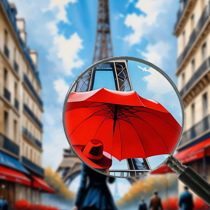 Pintura Moderna Ciudad Abstracta Mujer Elegante Con Paraguas Rojo En Las Calles De París Y Vista De La Torre Eiffel cuadro en l