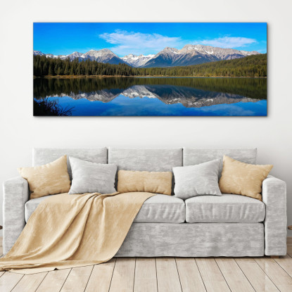 Pintura De Montañas Sereno Lago De Montaña Con Un Reflejo Perfecto De Picos Nevados Y Bosques De Pinos cuadro en lienzo