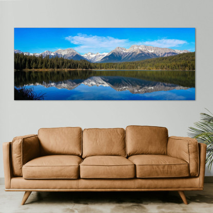 Pintura De Montañas Sereno Lago De Montaña Con Un Reflejo Perfecto De Picos Nevados Y Bosques De Pinos cuadro en lienzo