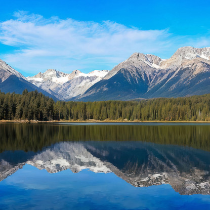 Pintura De Montañas Sereno Lago De Montaña Con Un Reflejo Perfecto De Picos Nevados Y Bosques De Pinos cuadro en lienzo