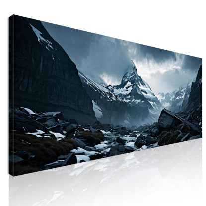 Canvas Print Mountains Snow-Capped Mountain Range With Jagged Peaks In Adverse Weather Conditions canvas print