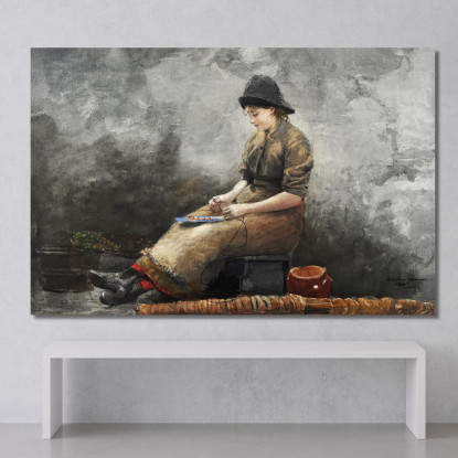 A Fishergirl Baiting Lines Winslow Homer canvas print