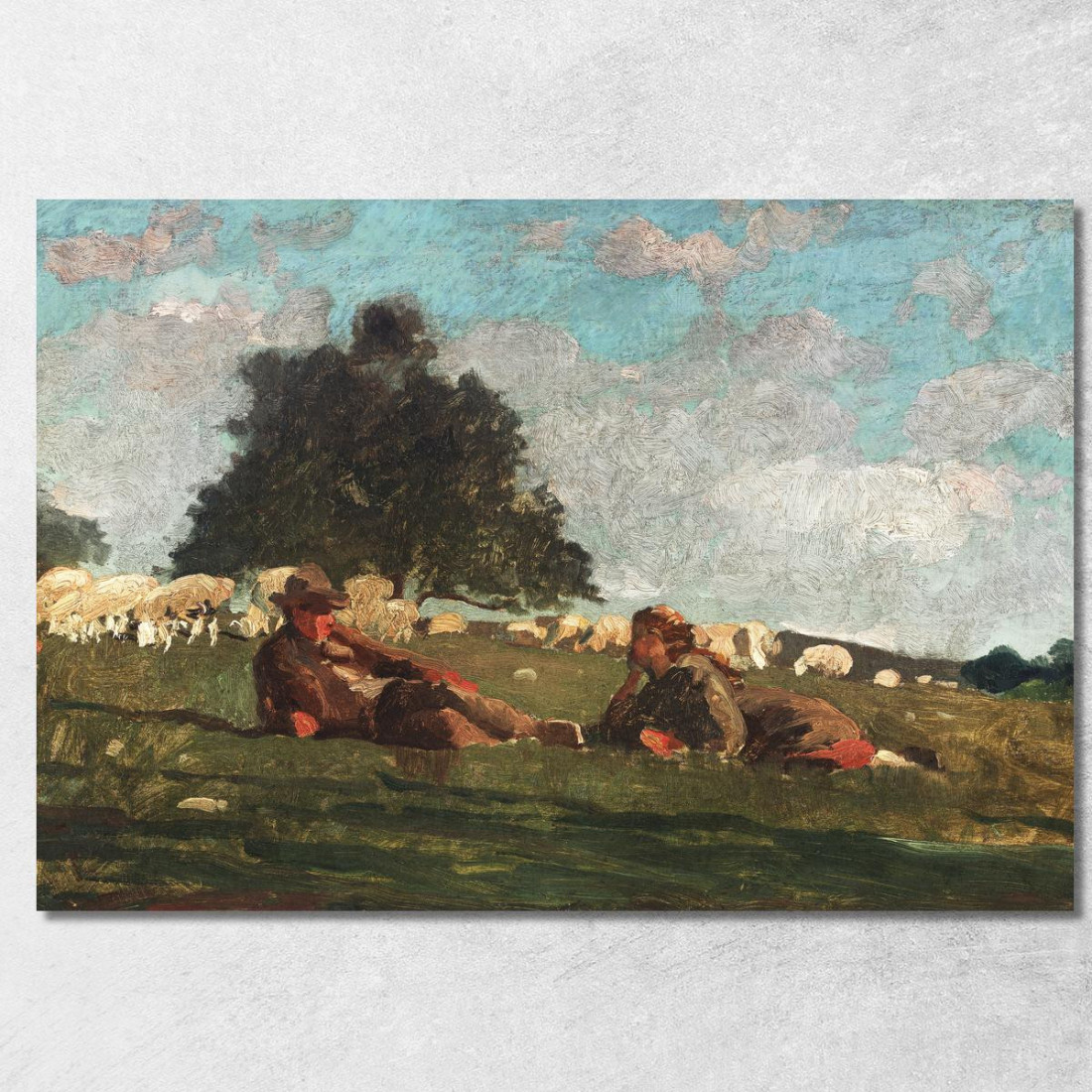 Garçon Et Fille Dans Un Champ Avec Des Moutons Winslow Homer tableau impression sur toile