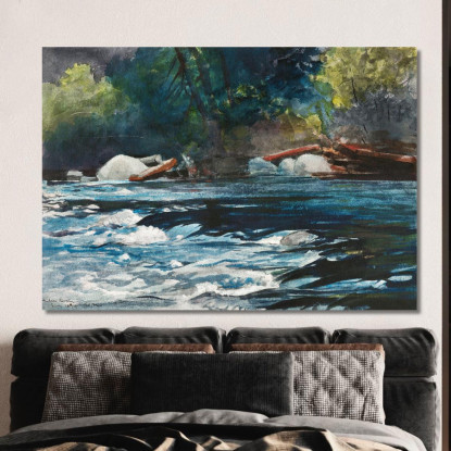 Le Rapide Del Fiume Hudson Adirondacks Winslow Homer quadro stampato su tela