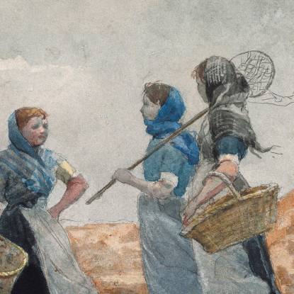 Tres Niñas Pescadoras Tynemouth Winslow Homer cuadro en lienzo