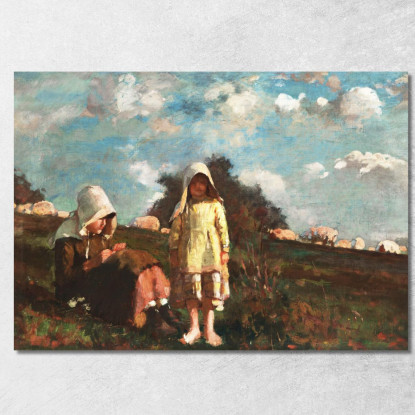 Deux Filles Avec Des Sunbonnets Dans Un Champ Winslow Homer tableau impression sur toile