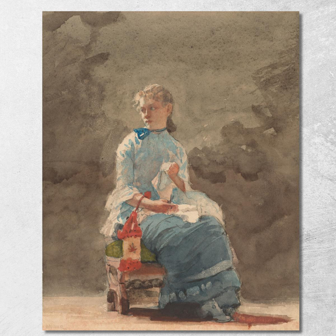 Cucito Della Giovane Donna Winslow Homer quadro stampato su tela