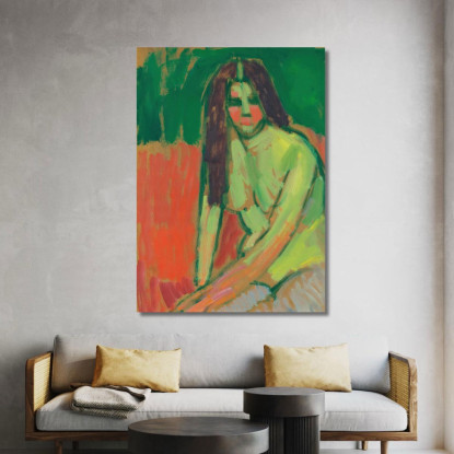 Figura Seminuda Con Capelli Lunghi Seduta Piegata Alexej von Jawlensky avj88 quadro stampato su tela