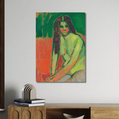 Figura Seminuda Con Capelli Lunghi Seduta Piegata Alexej von Jawlensky avj88 quadro stampato su tela