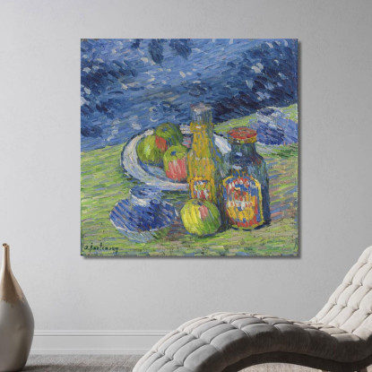 Natura Morta Con Bottiglie E Frutta Alexej von Jawlensky avj96 quadro stampato su tela