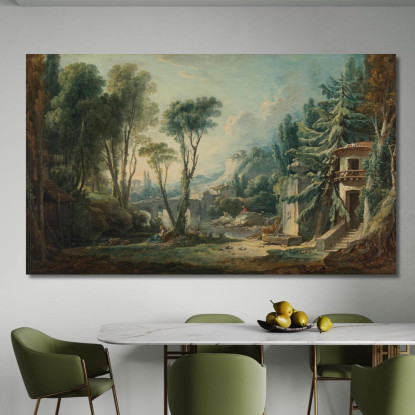 Paesaggio Di Pastori Con Fiume François Boucher fbc33 quadro stampato su tela