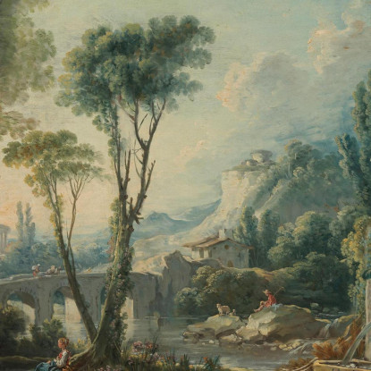 Paesaggio Di Pastori Con Fiume François Boucher fbc33 quadro stampato su tela