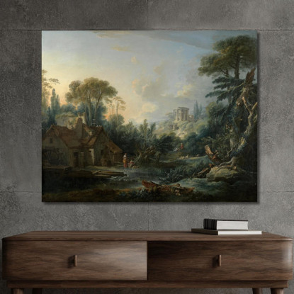 Paesaggio Con Mulino Ad Acqua François Boucher fbc43 quadro stampato su tela