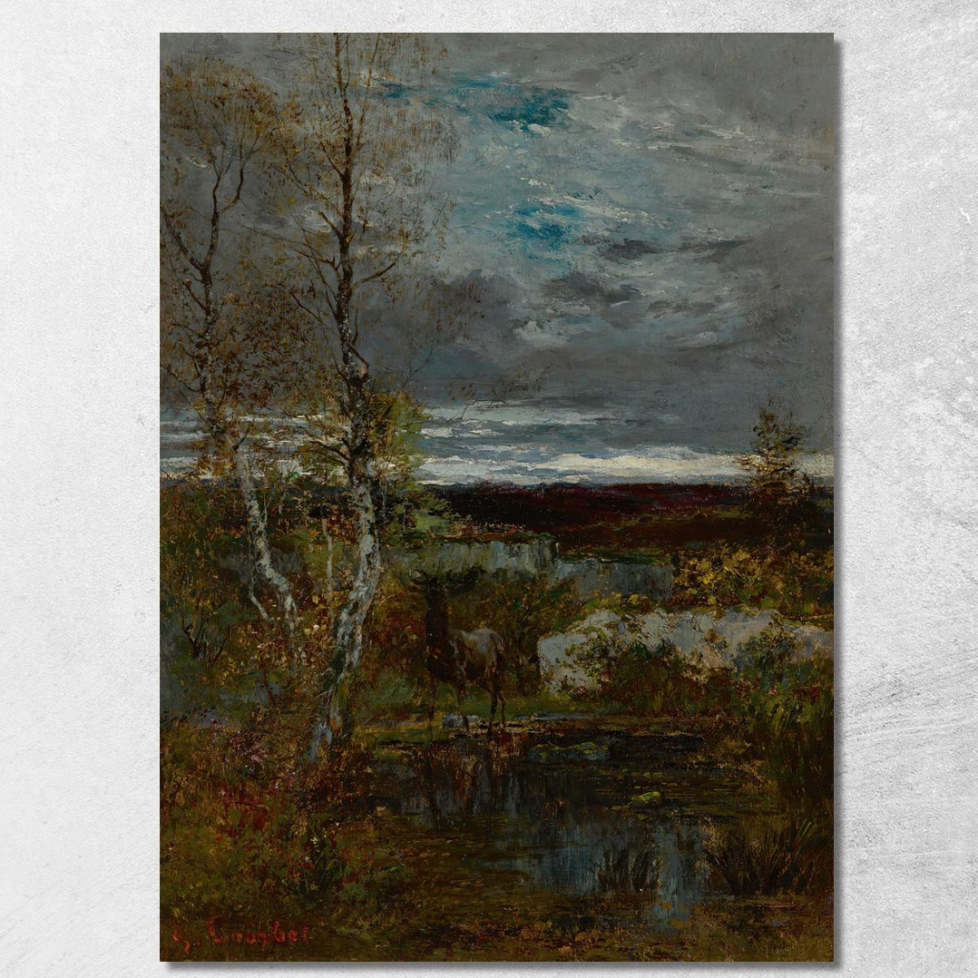 Cervi A La Mare Fontainebleau Gustave Courbet cg53 quadro stampato su tela Cervi A La Mare Fontainebleau Gustave Courbet cg53 quadro stampato su tela