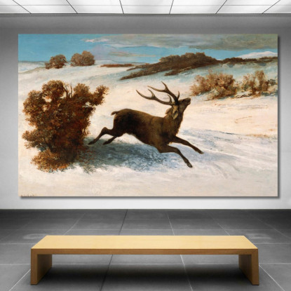 Cervi Che Corrono Nella Neve Gustave Courbet cg60 quadro stampato su tela