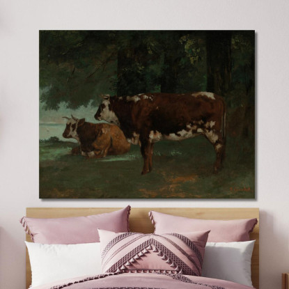 Due Mucche Marroni Gustave Courbet cg64 quadro stampato su tela