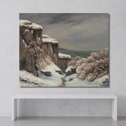 Scogliere In Riva Al Mare Sotto La Neve Gustave Courbet cg67 quadro stampato su tela