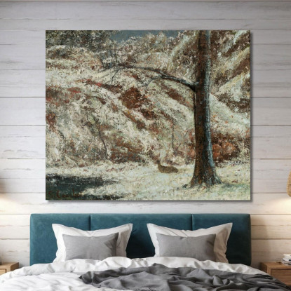 Cervo Nella Neve Nel Bosco Gustave Courbet cg69 quadro stampato su tela