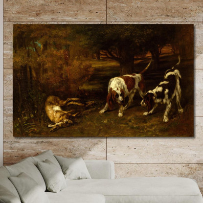 Cani Da Caccia Con Lepre Morta Gustave Courbet cg78 quadro stampato su tela