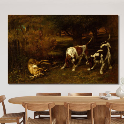 Cani Da Caccia Con Lepre Morta Gustave Courbet cg78 quadro stampato su tela