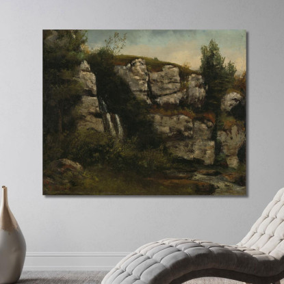 Paesaggio Con Scogliere Rocciose E Una Cascata Gustave Courbet cg94 quadro stampato su tela