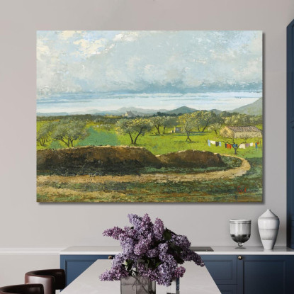 Paesaggio Con Parete E Frutteto Gustave Courbet cg96 quadro stampato su tela