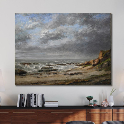Veduta Di Un Mare Agitato Vicino Ad Una Scogliera Gustave Courbet cg191 quadro stampato su tela