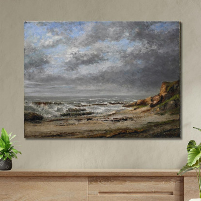 Veduta Di Un Mare Agitato Vicino Ad Una Scogliera Gustave Courbet cg191 quadro stampato su tela