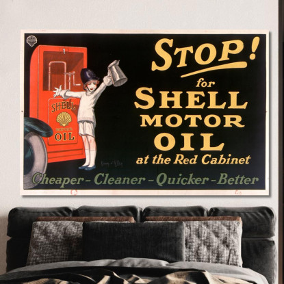 Fermare! Per L'Olio Motore Shell Al Gabinetto Rosso Jean d'Ylen jyl24 quadro stampato su tela